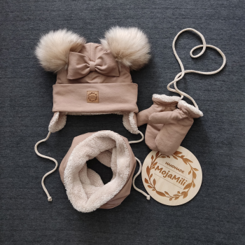 Zestaw zimowy "Beżowy Urok" - czapka, rękawiczki i komin dla dzieci