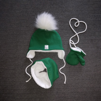 Zestaw Zimowy "Zielony las" czapka, Komin i Rękawiczki zielony prążek