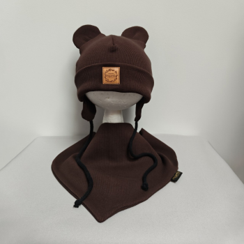 Komplet czapka oraz chusta bawełniana – prążek czekoladowy brąz